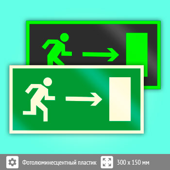 Знак E03 «Направление к эвакуационному выходу направо» (фотолюминесцентный пластик, 300х150 мм)